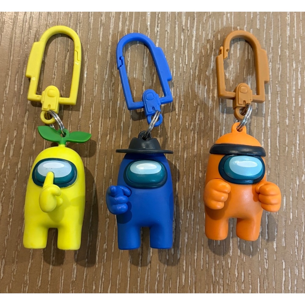 Among Us Backpack Hangers Lot 3 Yellow Blue Orange Crewmate  PVC Mini Keychain